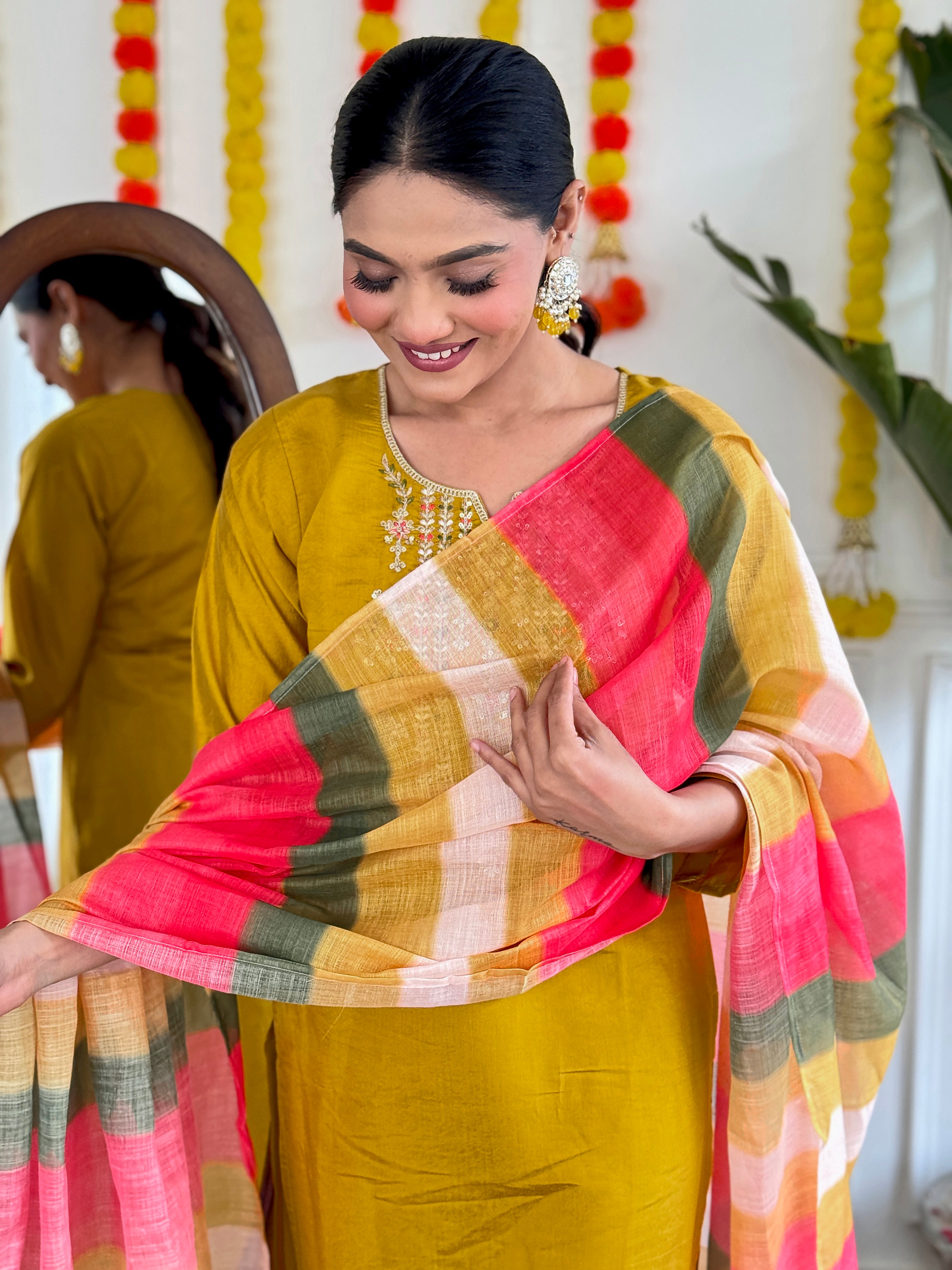 Vegles Embroidered Straight Kurti with Pants & Dupatta