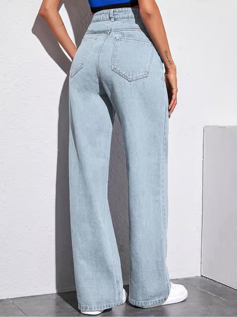 Vegles Women's Light Wash High-Waist Wide-Leg Jeans