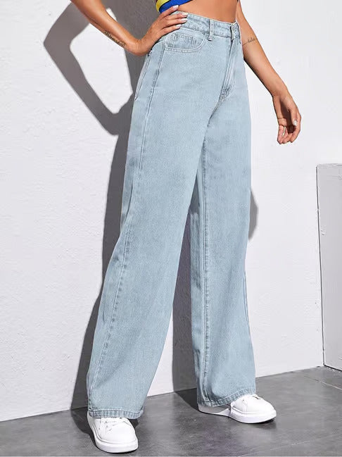 Vegles Women's Light Wash High-Waist Wide-Leg Jeans