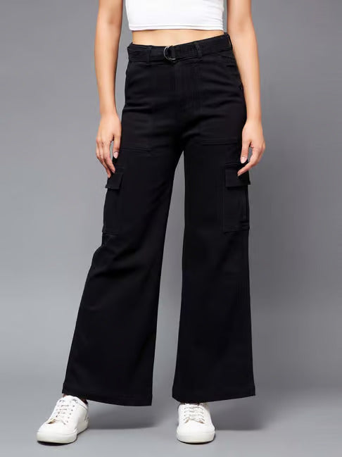 Vegles Women’s Black Wide-Leg Cargo Pants