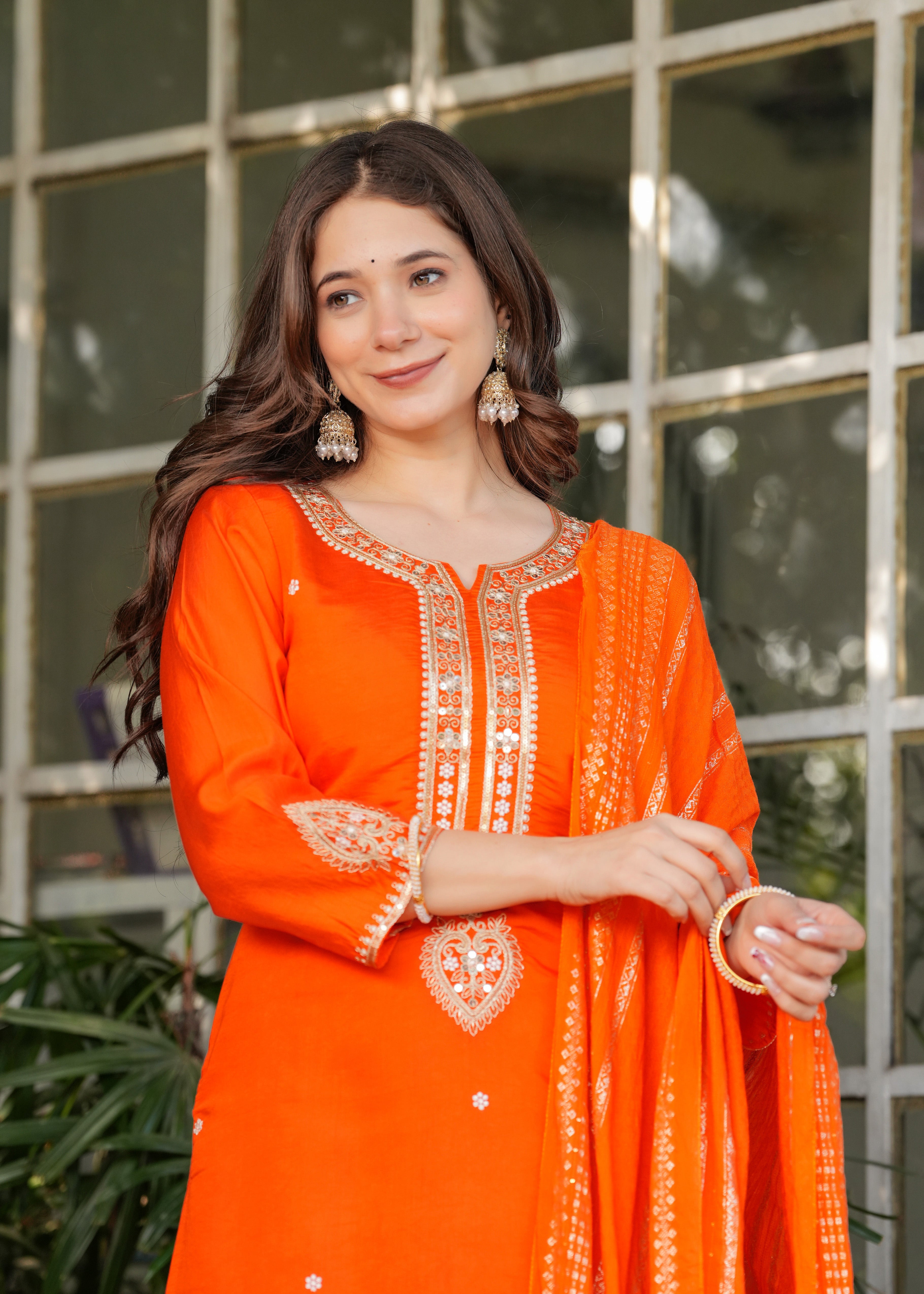 Vegles Embroidered Straight Kurti with Pants & Dupatta