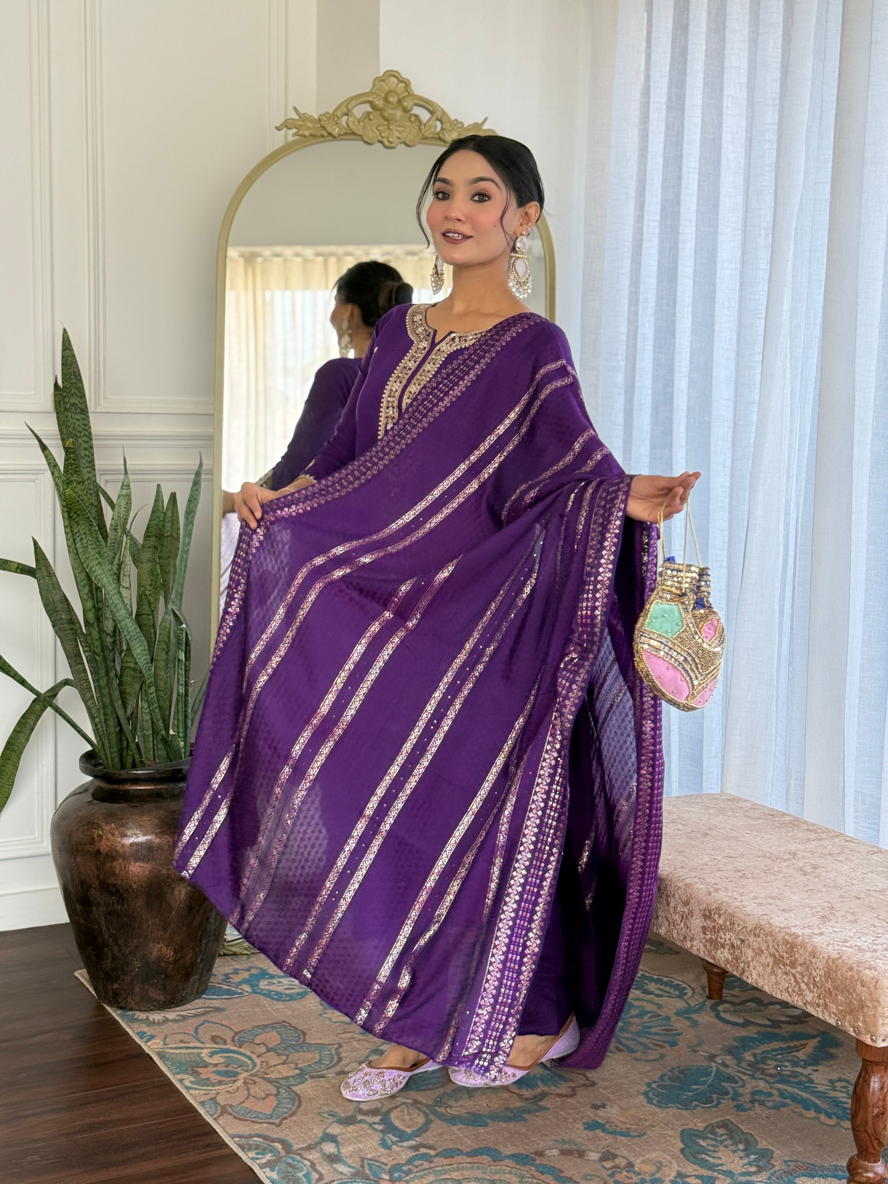 Vegles Embroidered Straight Kurti with Pants & Dupatta