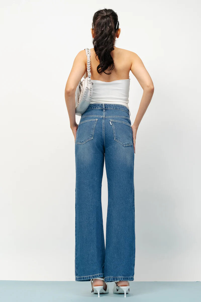 Vegles Women's High Waist Distressed Wide-Leg Jeans
