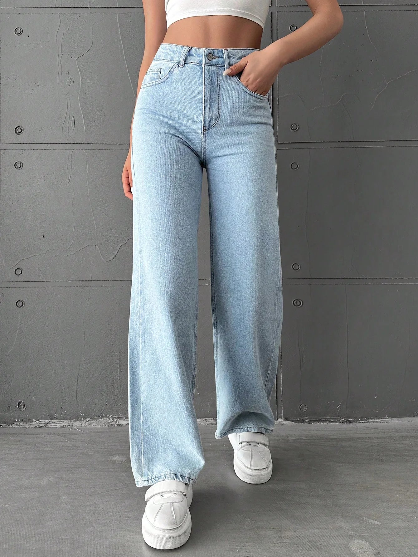 Vegles Women's High-Waisted Wide-Leg Denim Jeans