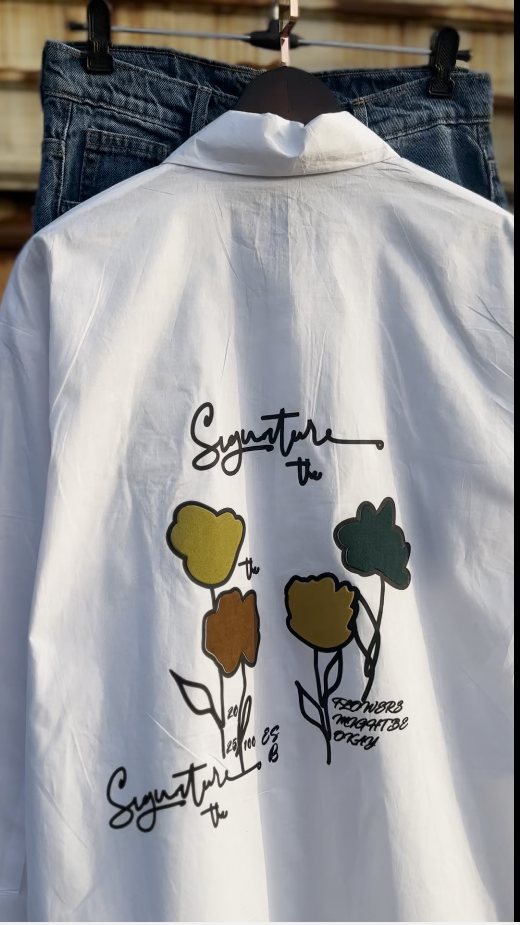 Vegles-Signature Floral Sketch Shirt – White Edition