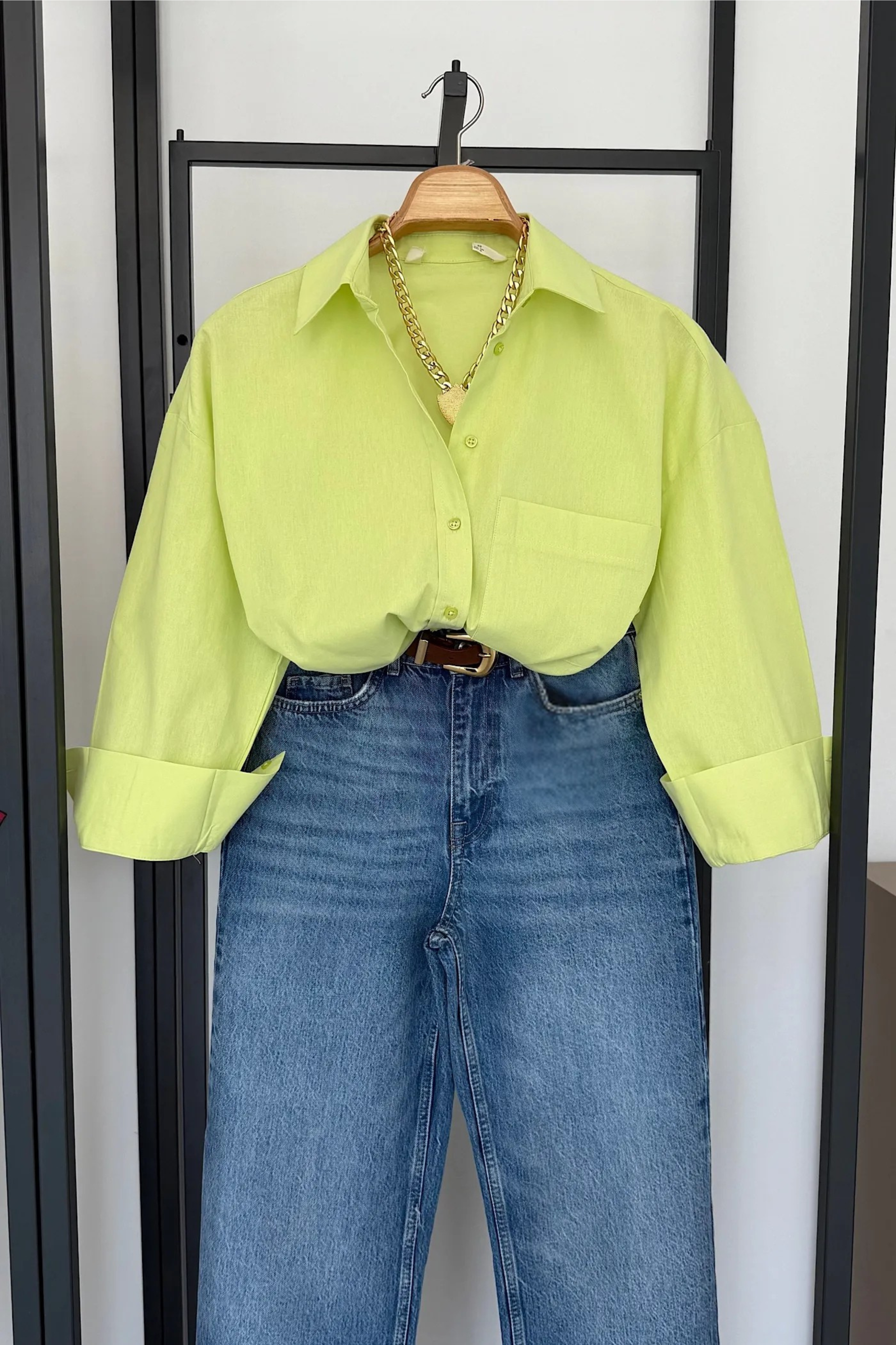 Vegles-Lime Green Regular Fit Cotton Poplin Shirt for Women