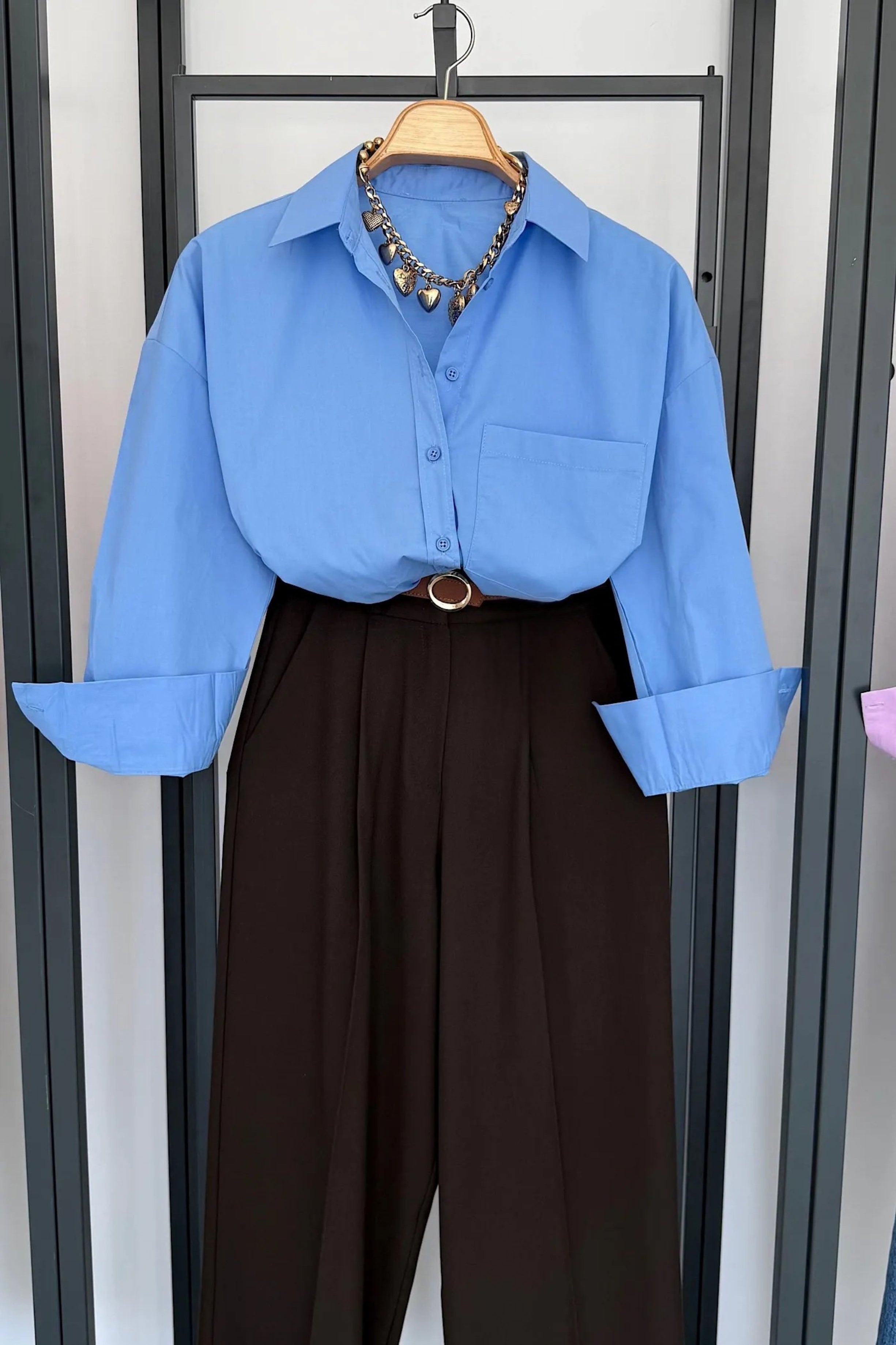 Vegles-Classic Blue Oversized Cotton Shirt for Women