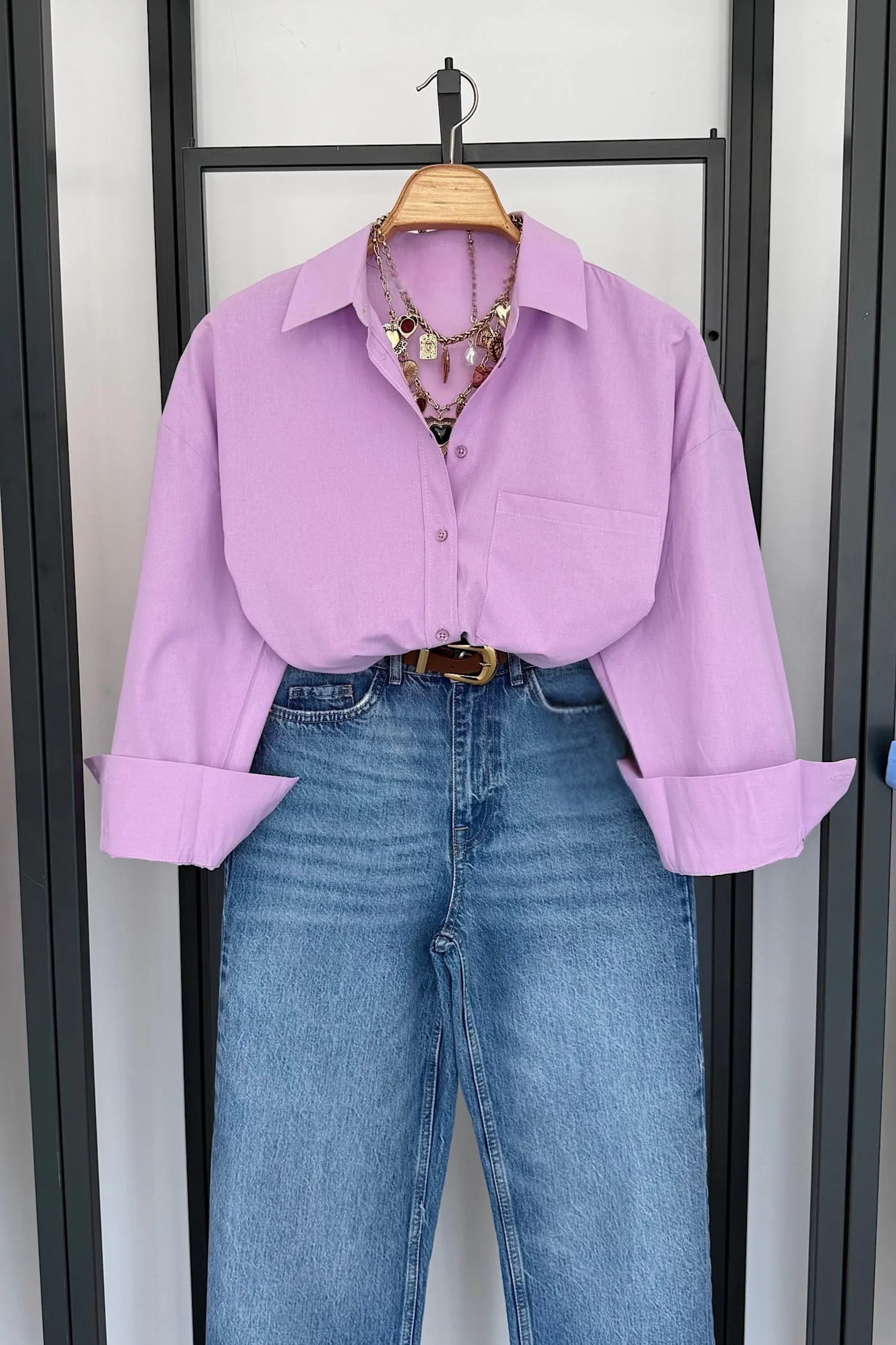 Vegles-Lilac Regular Fit Cotton Poplin Shirt for Women