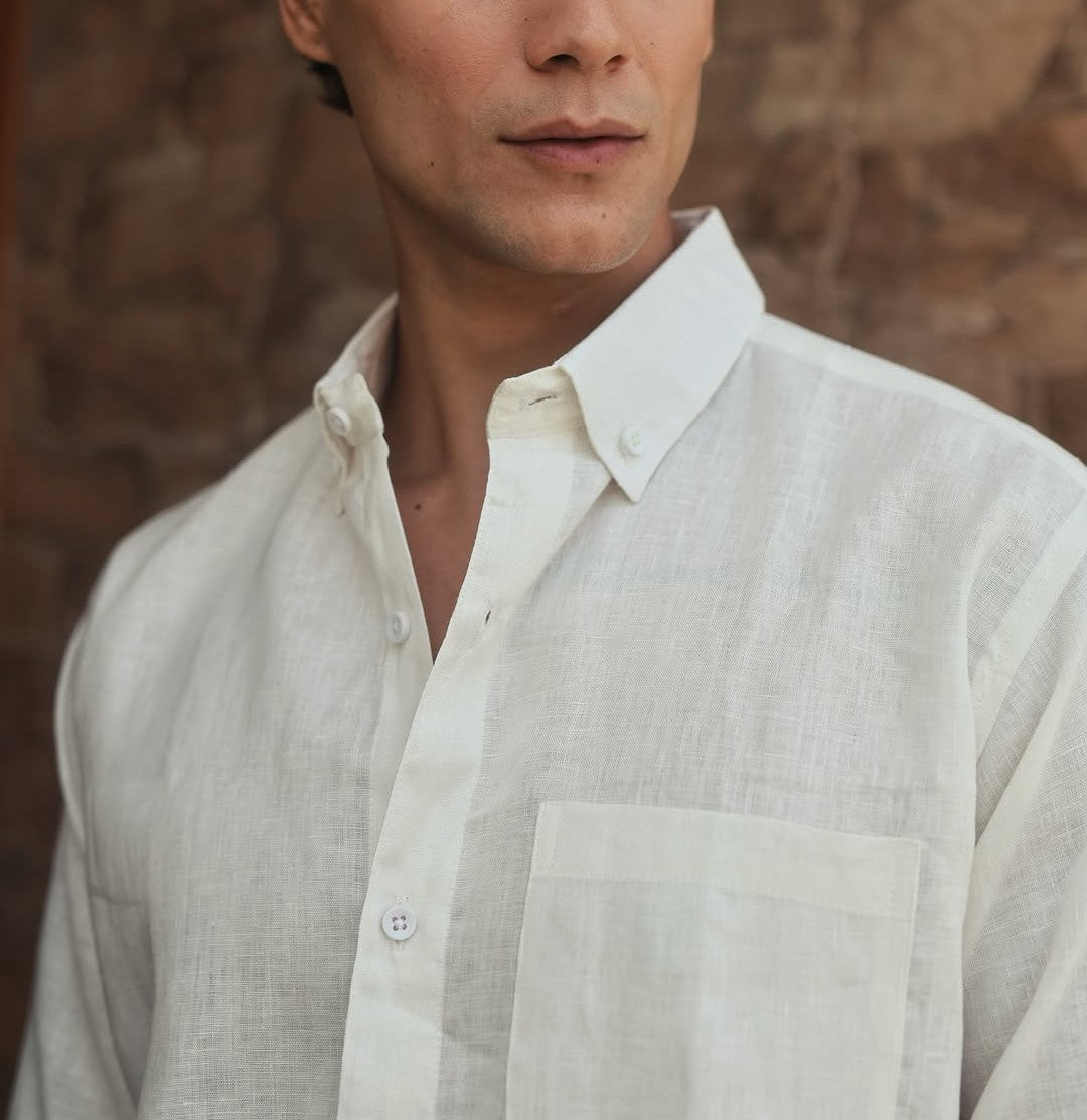 Vegles-Classic White cotton Linen Casual Shirt