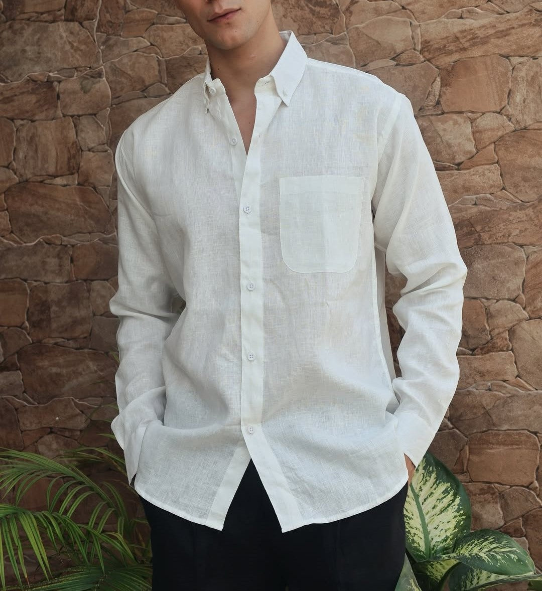 Vegles-Classic White cotton Linen Casual Shirt
