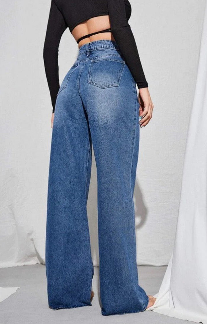 Vegles Women's High-Waisted Wide-Leg Jeans – Classic Blue