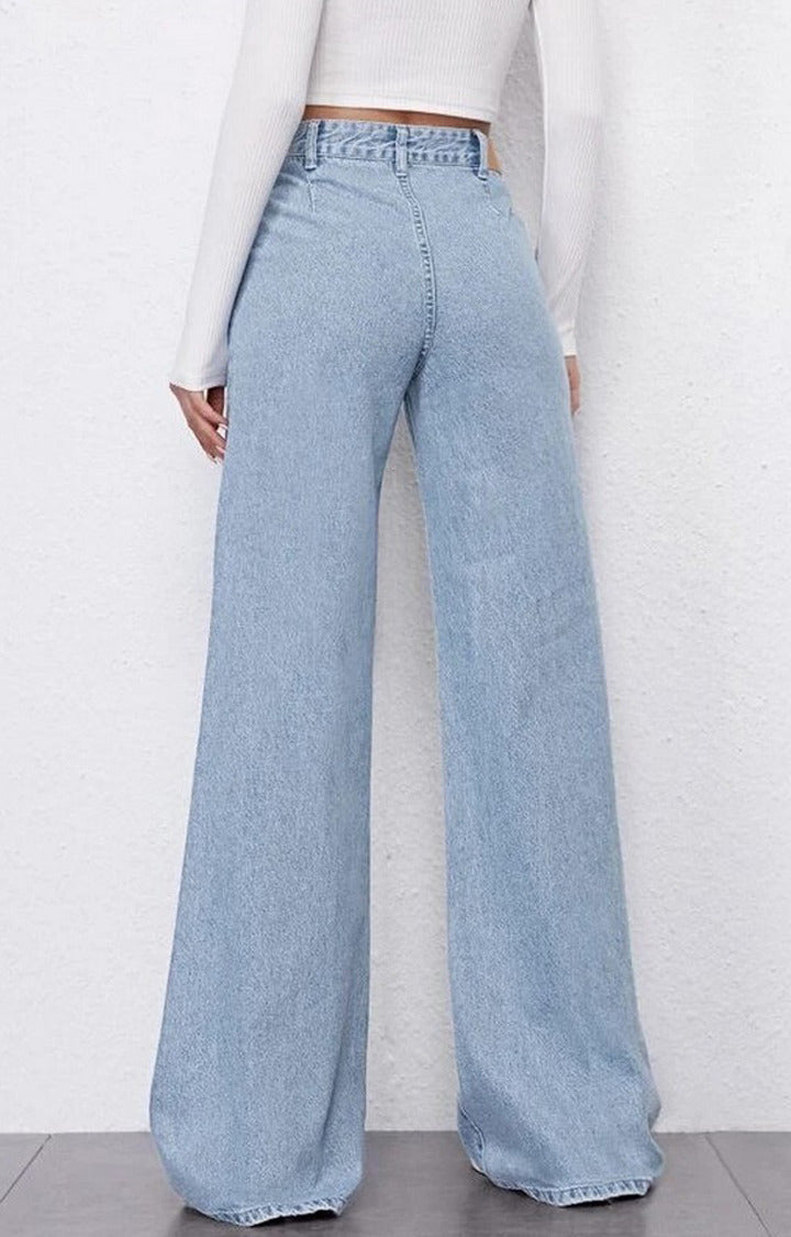 Vegles Sky Blue Wide Leg Denim Jeans for Women – Casual Relaxed Fit