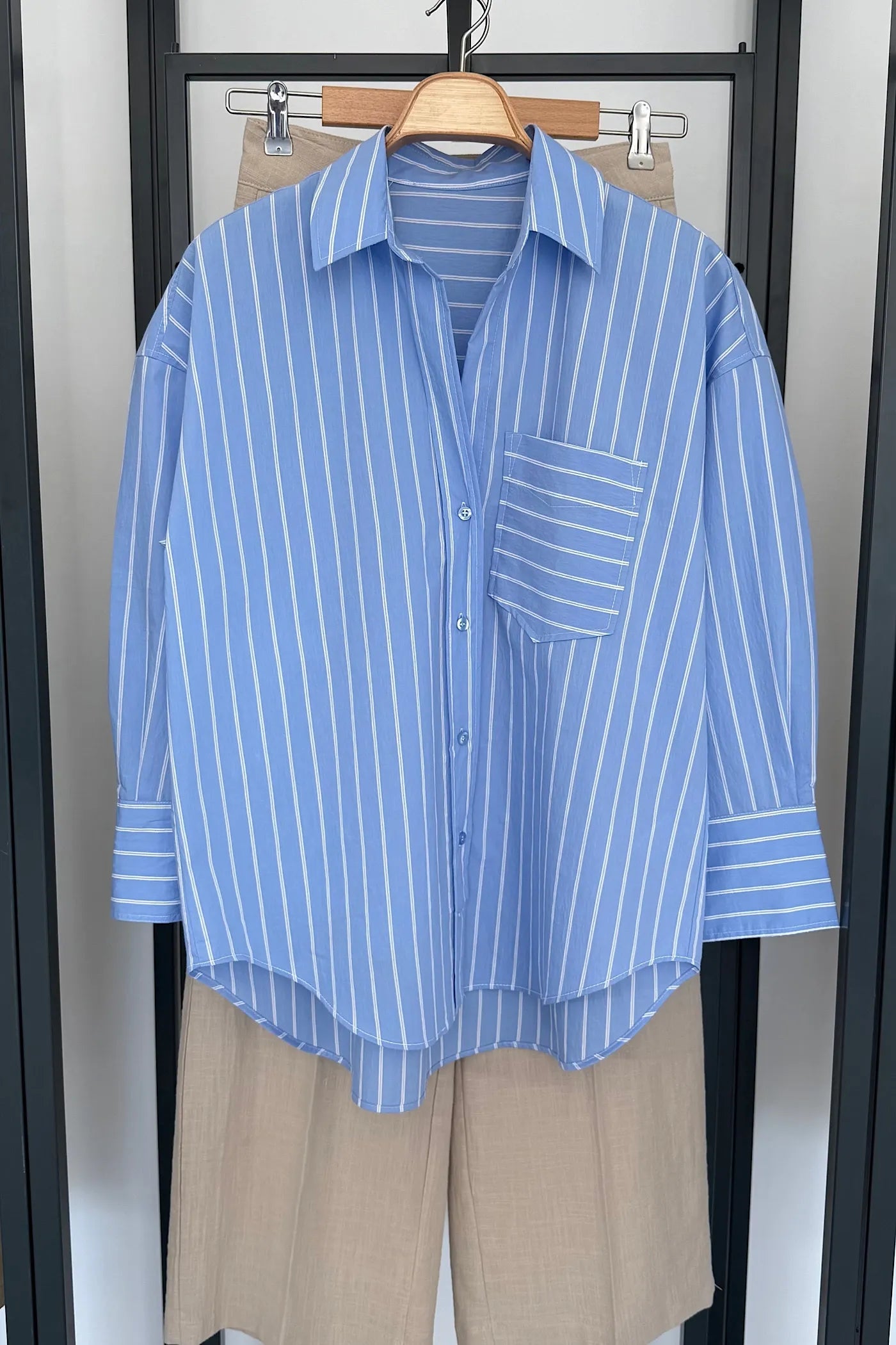 Vegles triped Blue Poplin Shirt