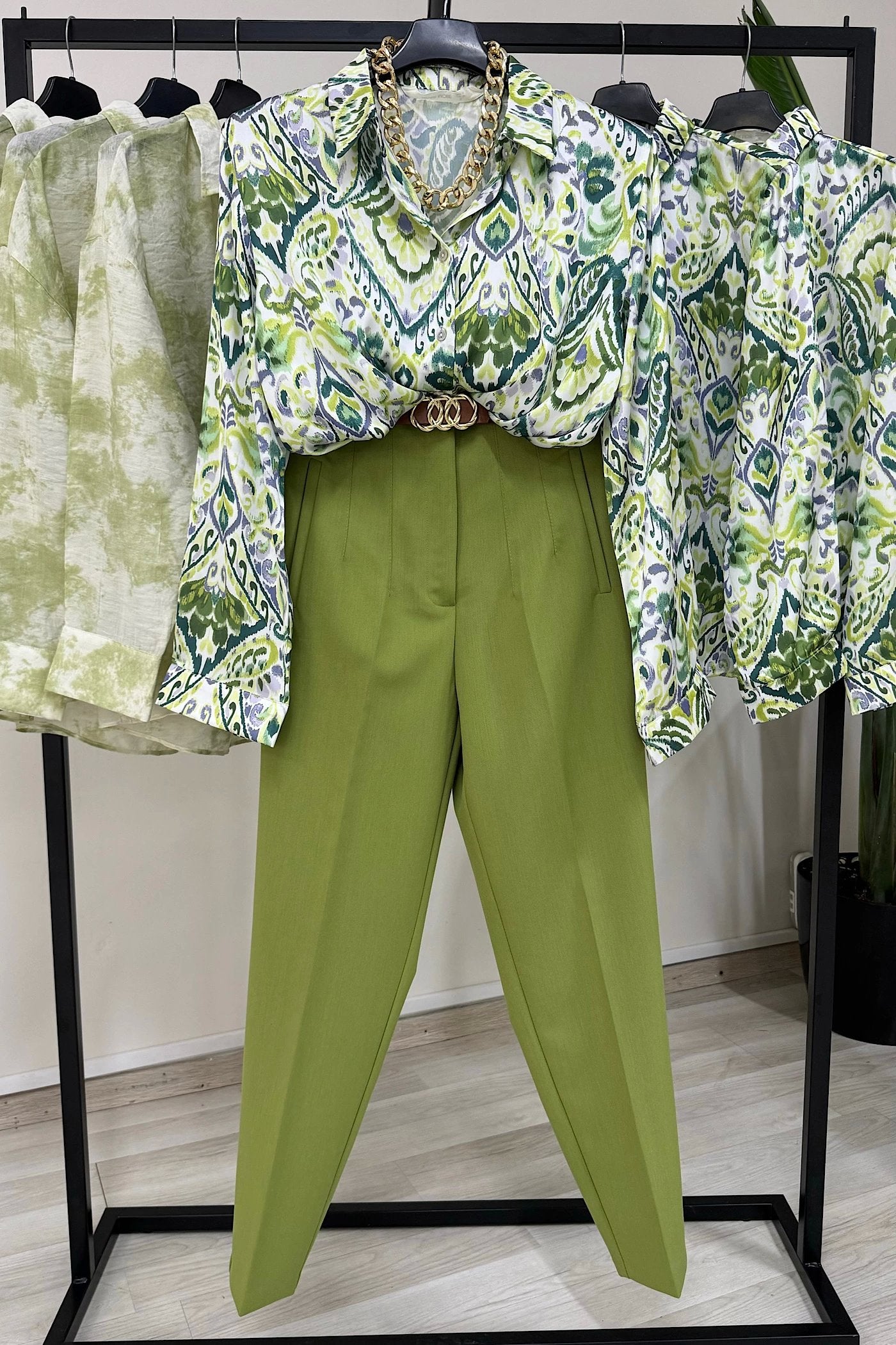 Vegles Green Print Over-Size Shirt