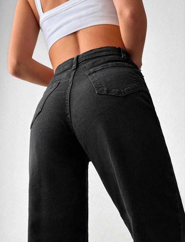 Vegles Women's Black High-Waist Wide-Leg Jeans