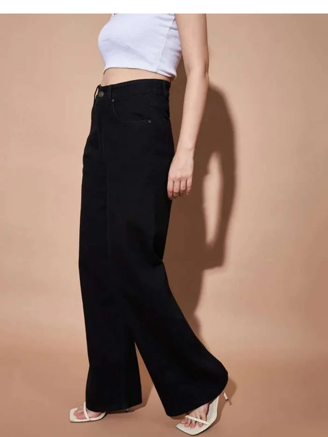 Vegles Women's Black High-Waisted Wide-Leg Jeans