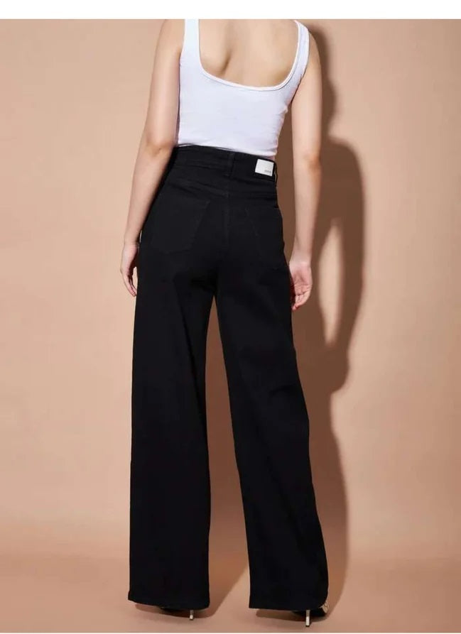 Vegles Women's Black High-Waisted Wide-Leg Jeans