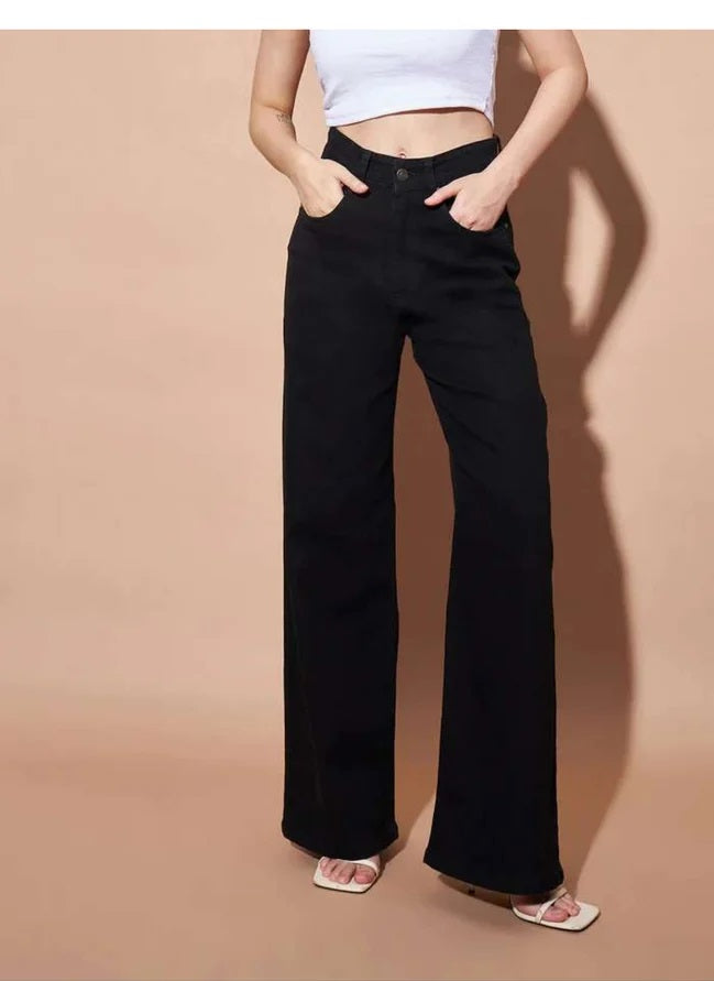 Vegles Women's Black High-Waisted Wide-Leg Jeans