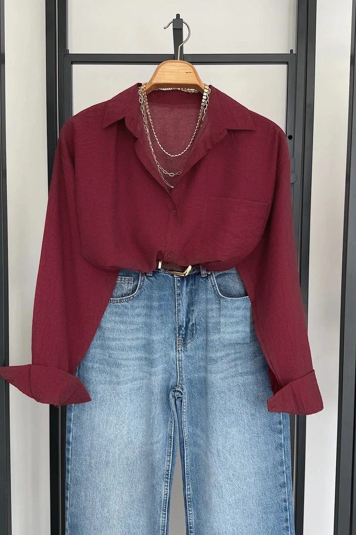 Vegles Red Korean Silk Button-Up Shirt