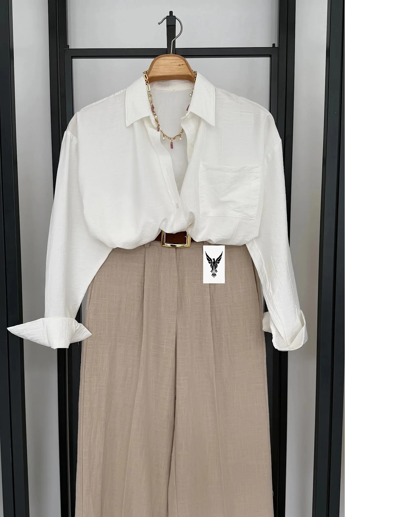 Vegles off-white Korean Silk Button-Up Over-Size Shirt