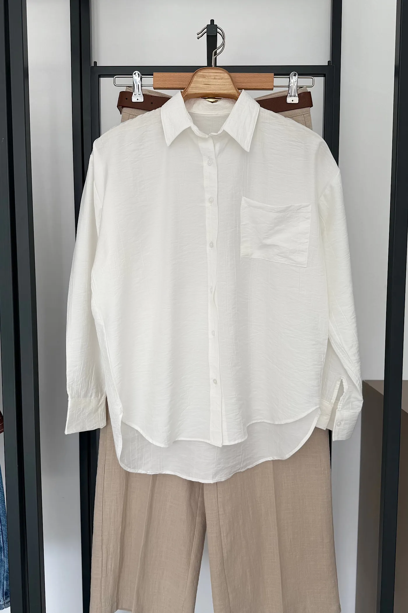 Vegles off-white Korean Silk Button-Up Over-Size Shirt