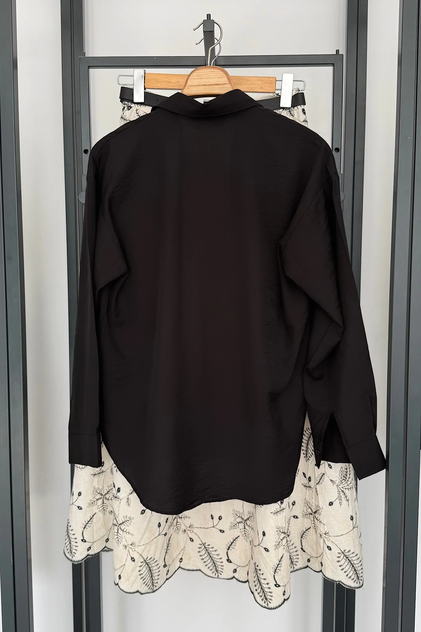 Vegles Black Korean Silk Button-Up Over-Size Shirt