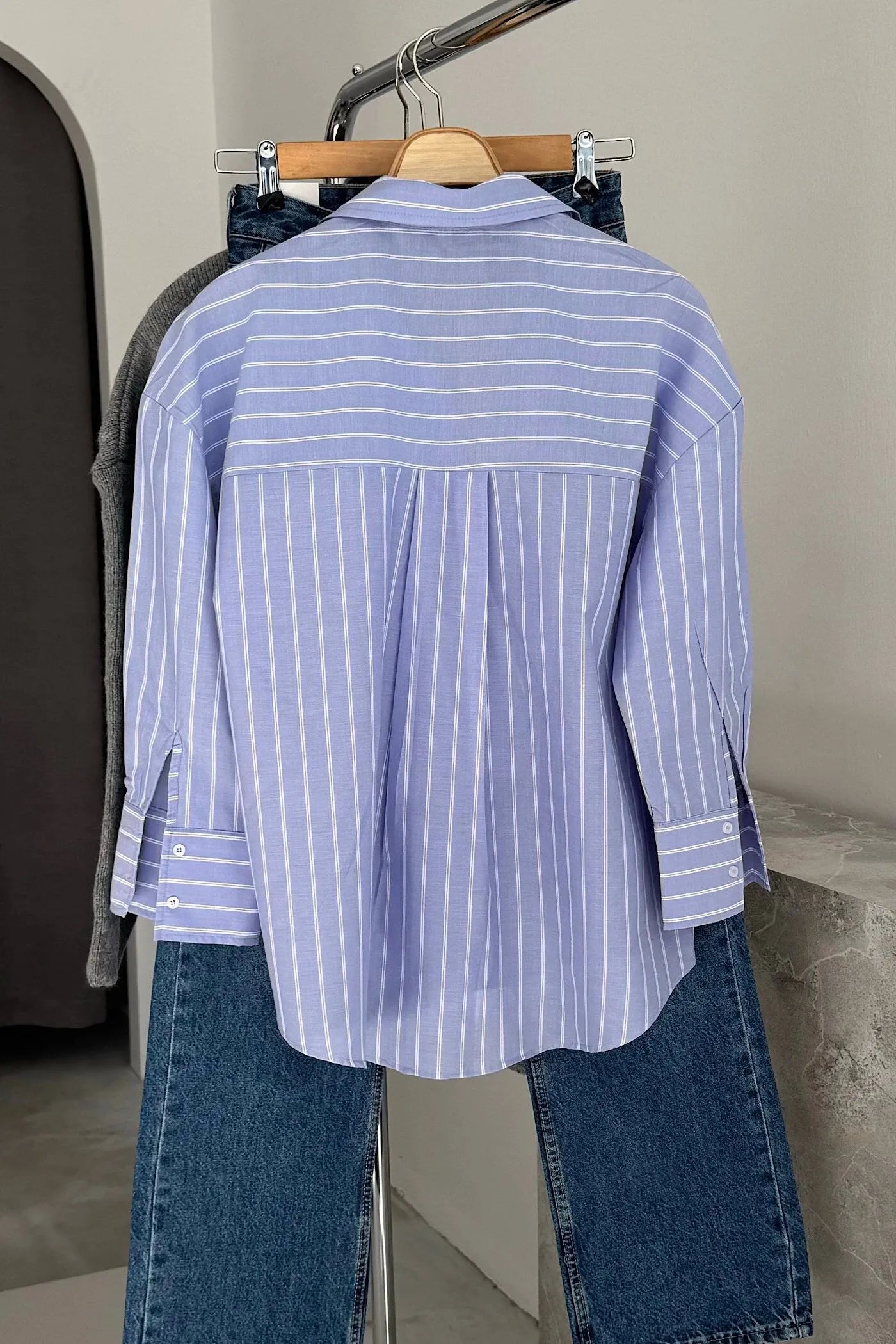 Vegles Striped Pocket Poplin Over-Size  Shirt