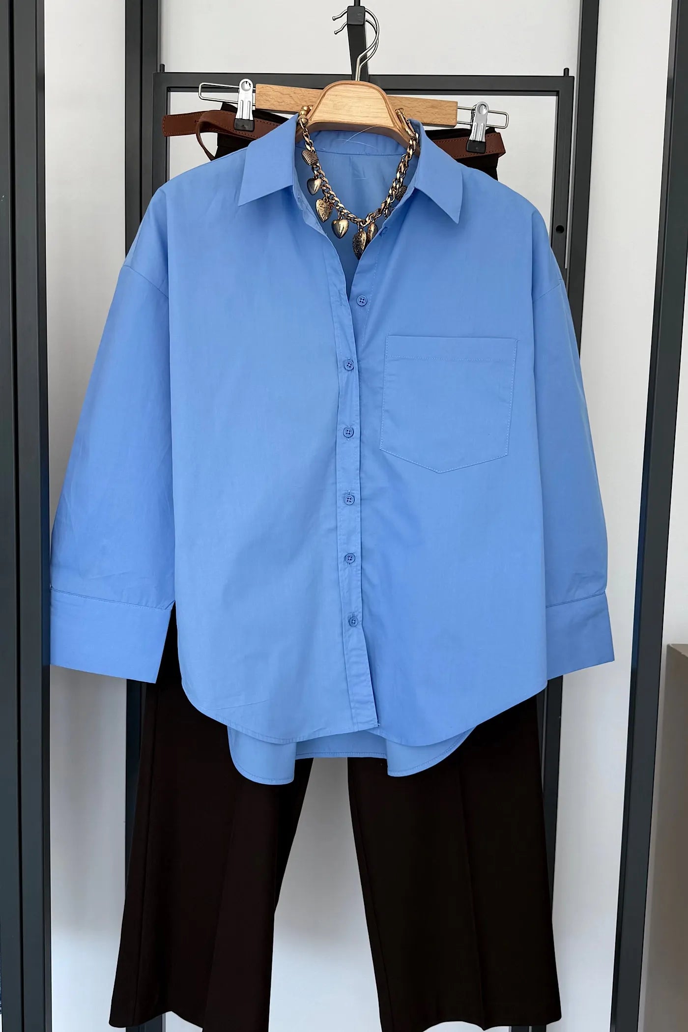 Vegles-Classic Blue Oversized Cotton Shirt for Women