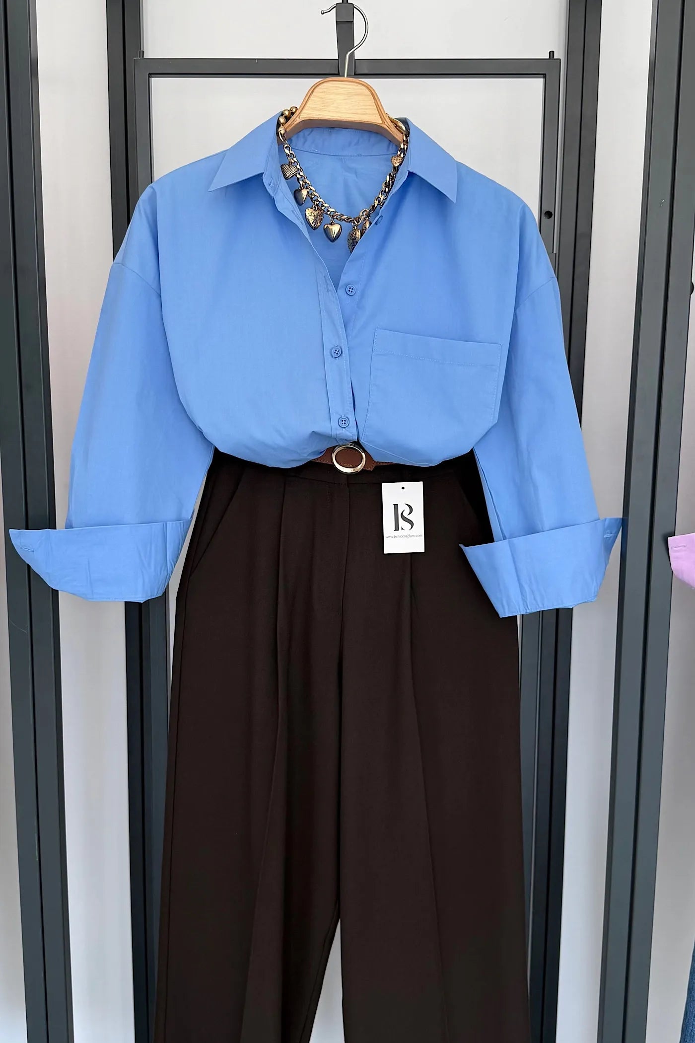 Vegles-Classic Blue Oversized Cotton Shirt for Women