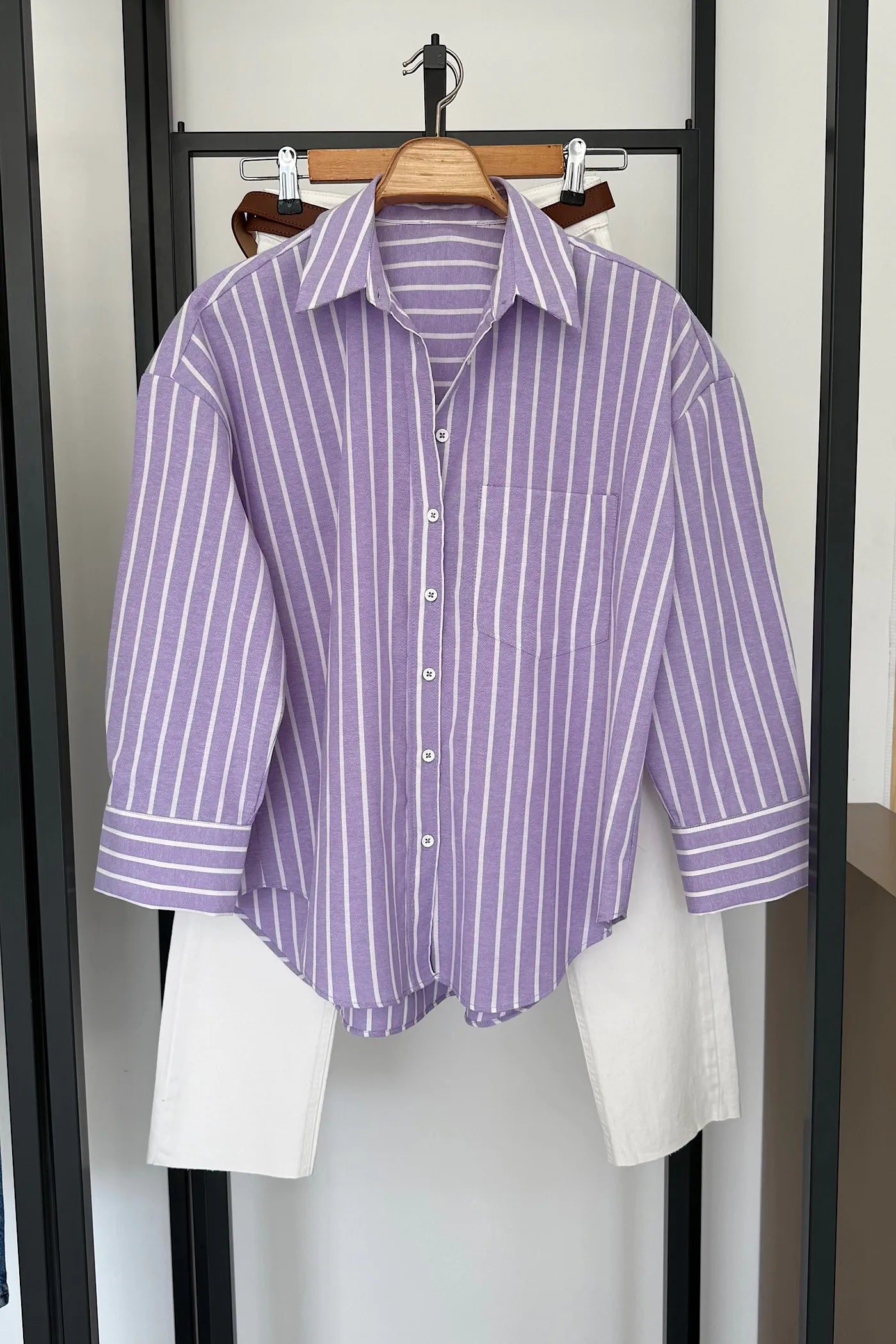 Vegles Premium Striped Lilac Over-Size Shirt