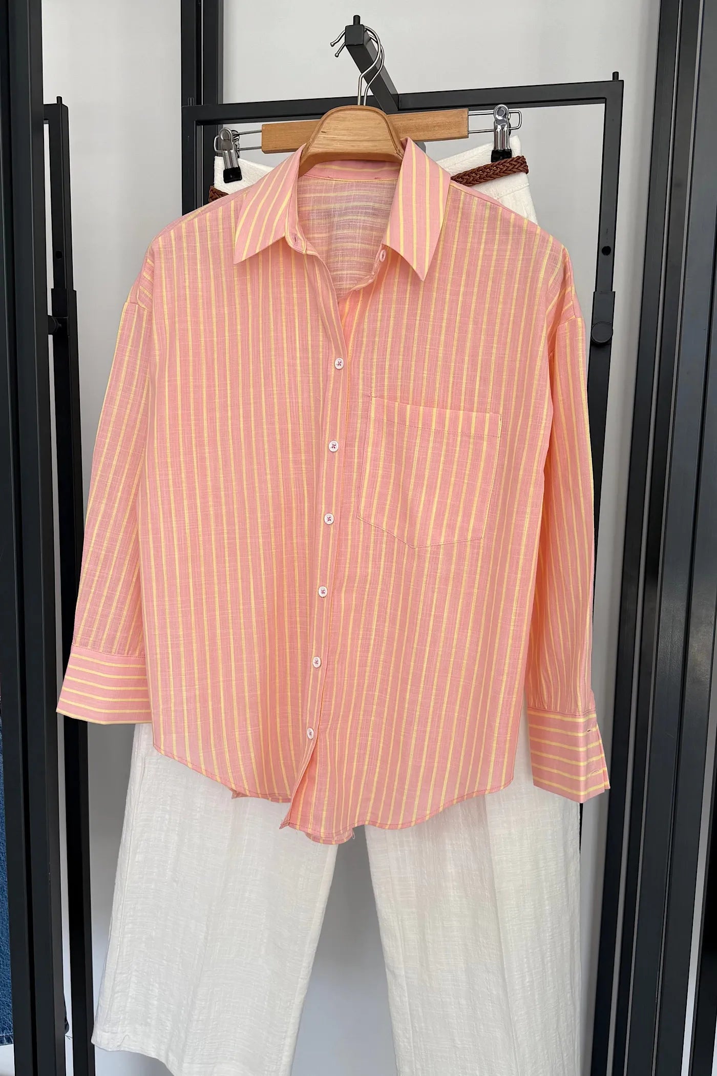 Vegles Premium Striped Orange Over-Size Shirt