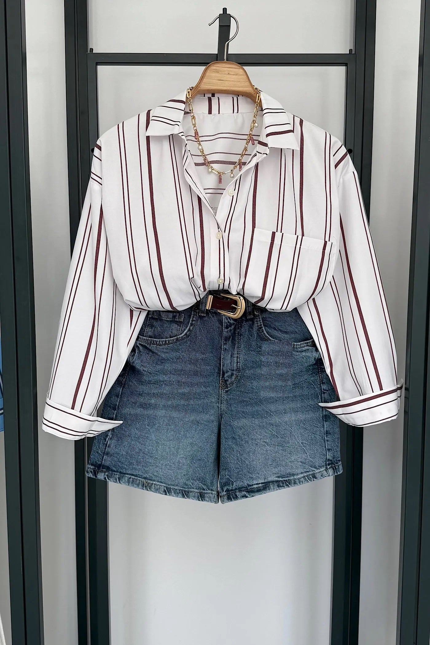 Vegles Premium Striped Shirt - White & Maroon