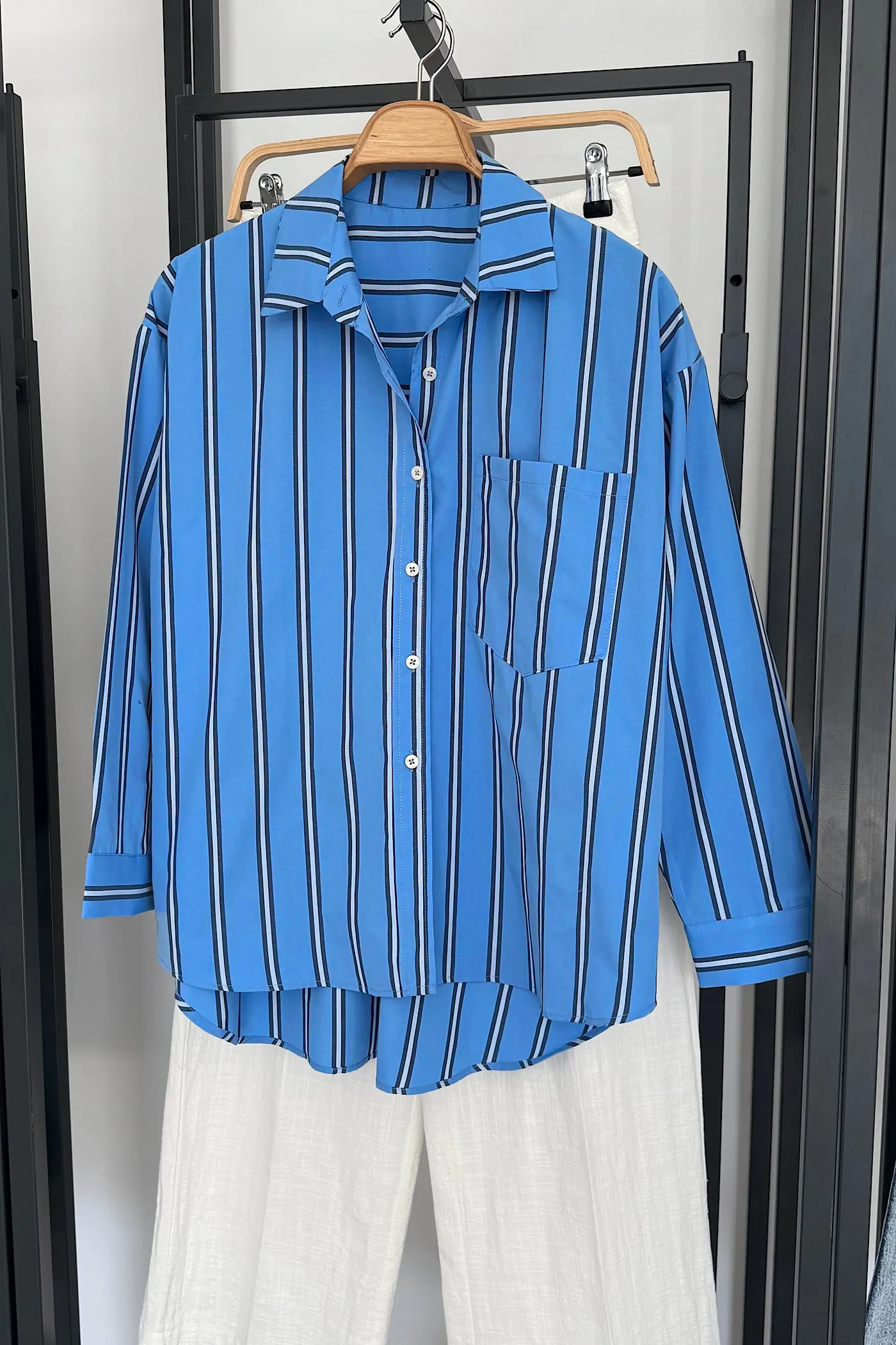 Vegles Premium Striped Over-Size Shirt - Blue & Navy