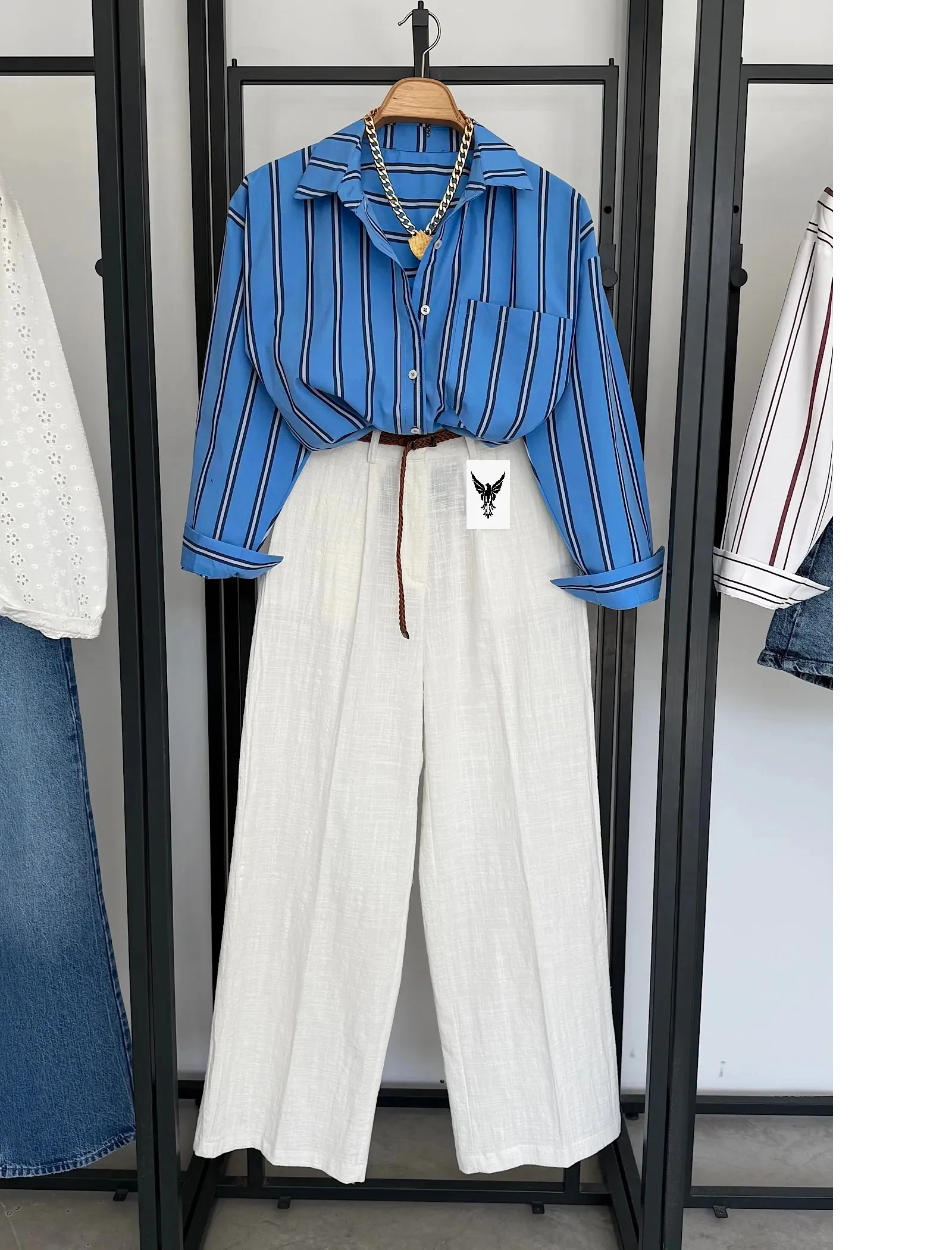 Vegles Premium Striped Over-Size Shirt - Blue & Navy