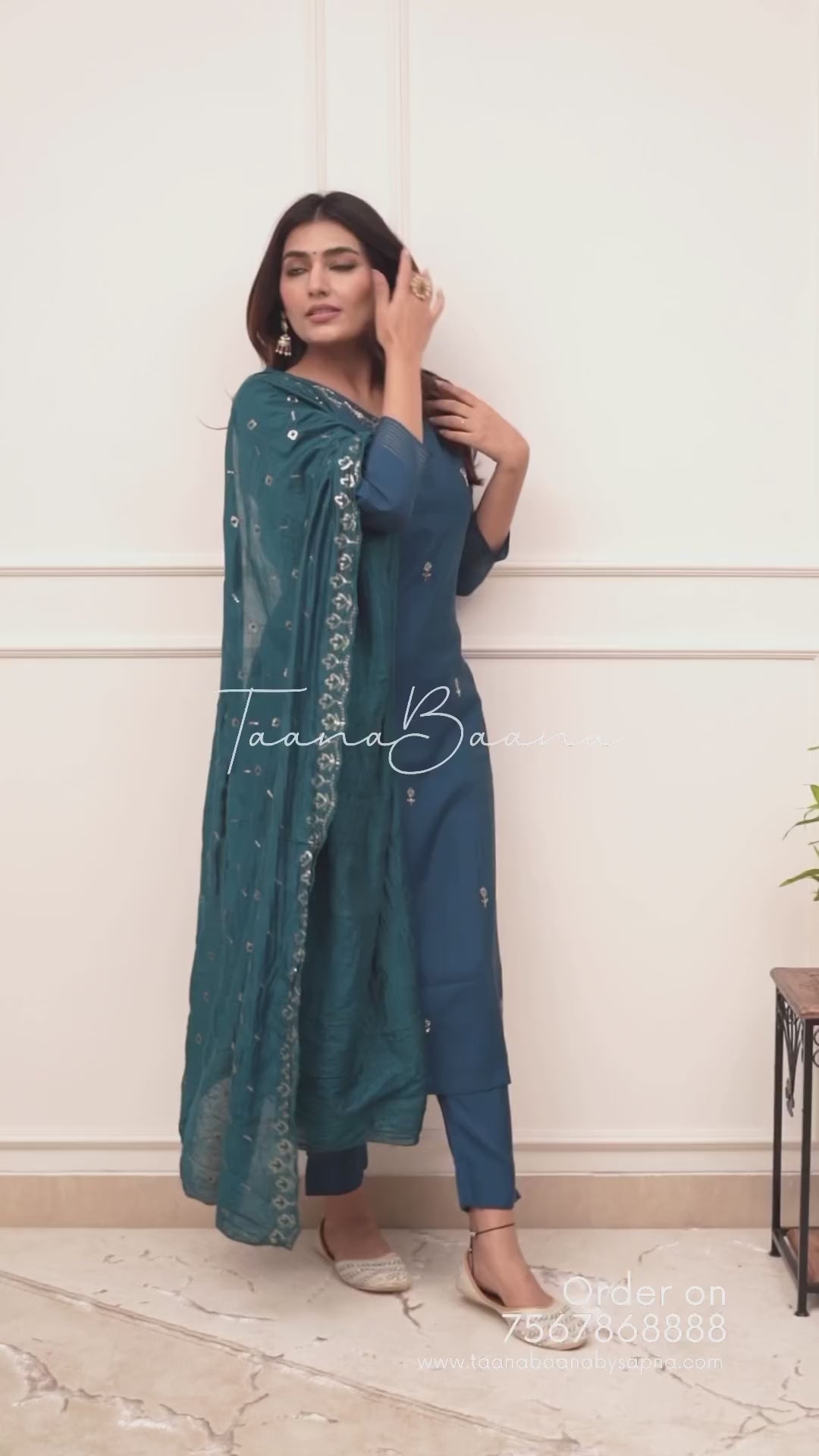 Vegles Embroidered Straight Kurti with Pants & Dupatta