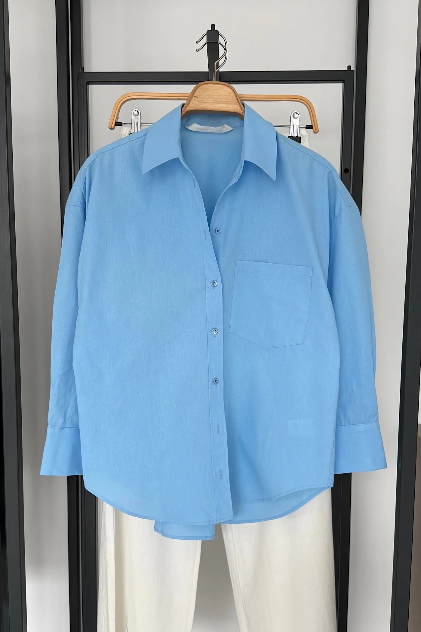 Vegles Regular Fit Light Blue Poplin Over-Size Shirt