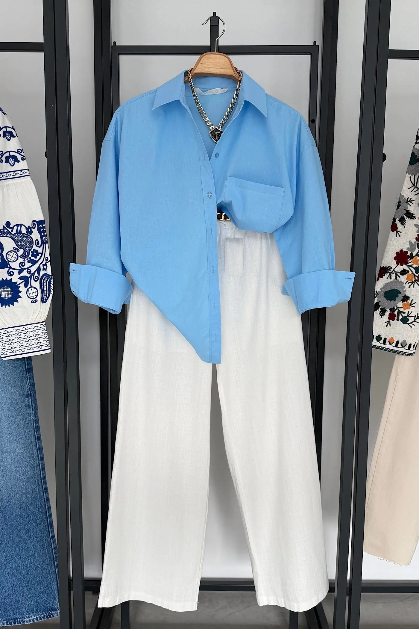 Vegles Regular Fit Light Blue Poplin Over-Size Shirt