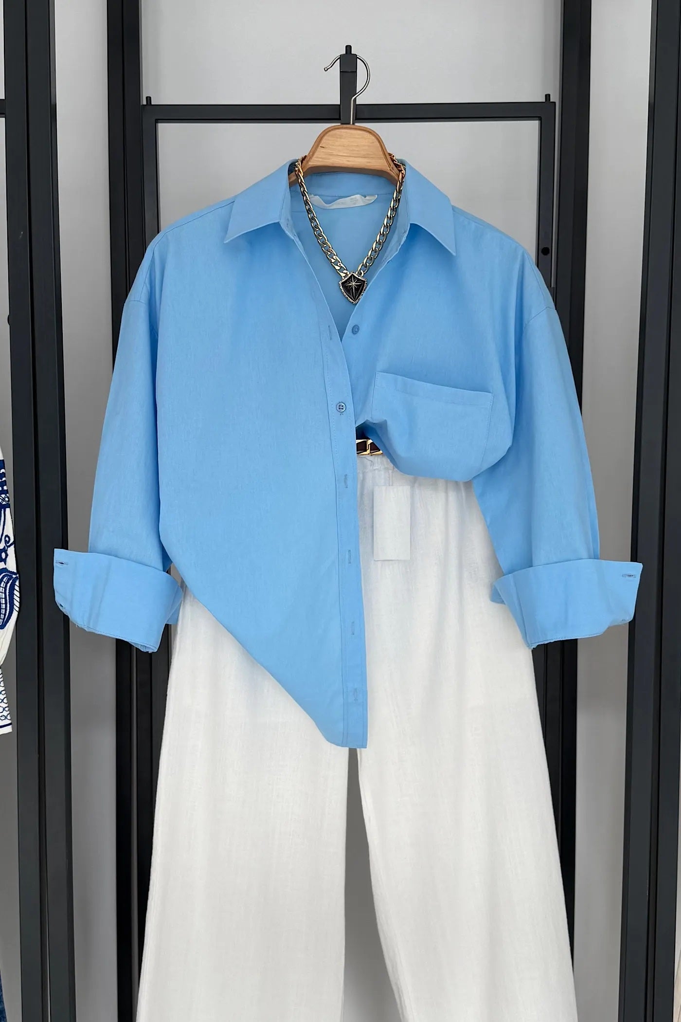 Vegles Regular Fit Light Blue Poplin Over-Size Shirt