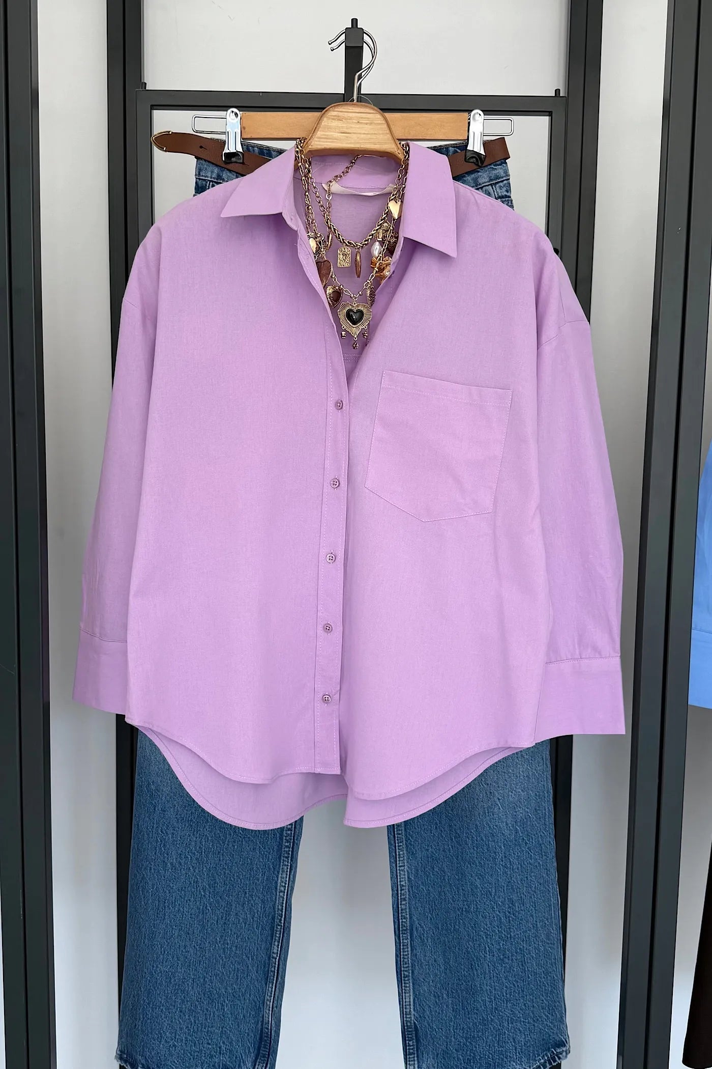 Vegles-Lilac Regular Fit Cotton Poplin Shirt for Women