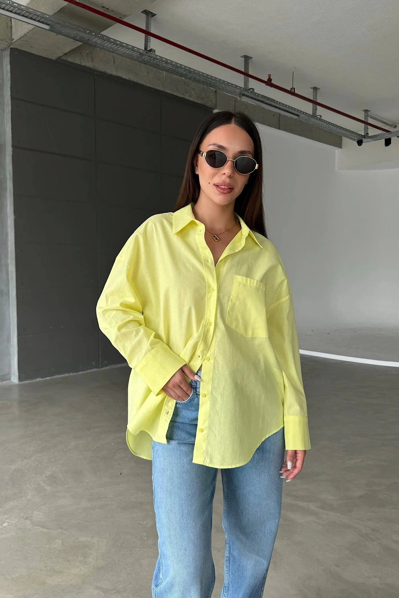 Vegles Lemon Yellow Button-Up Over-Size Shirt