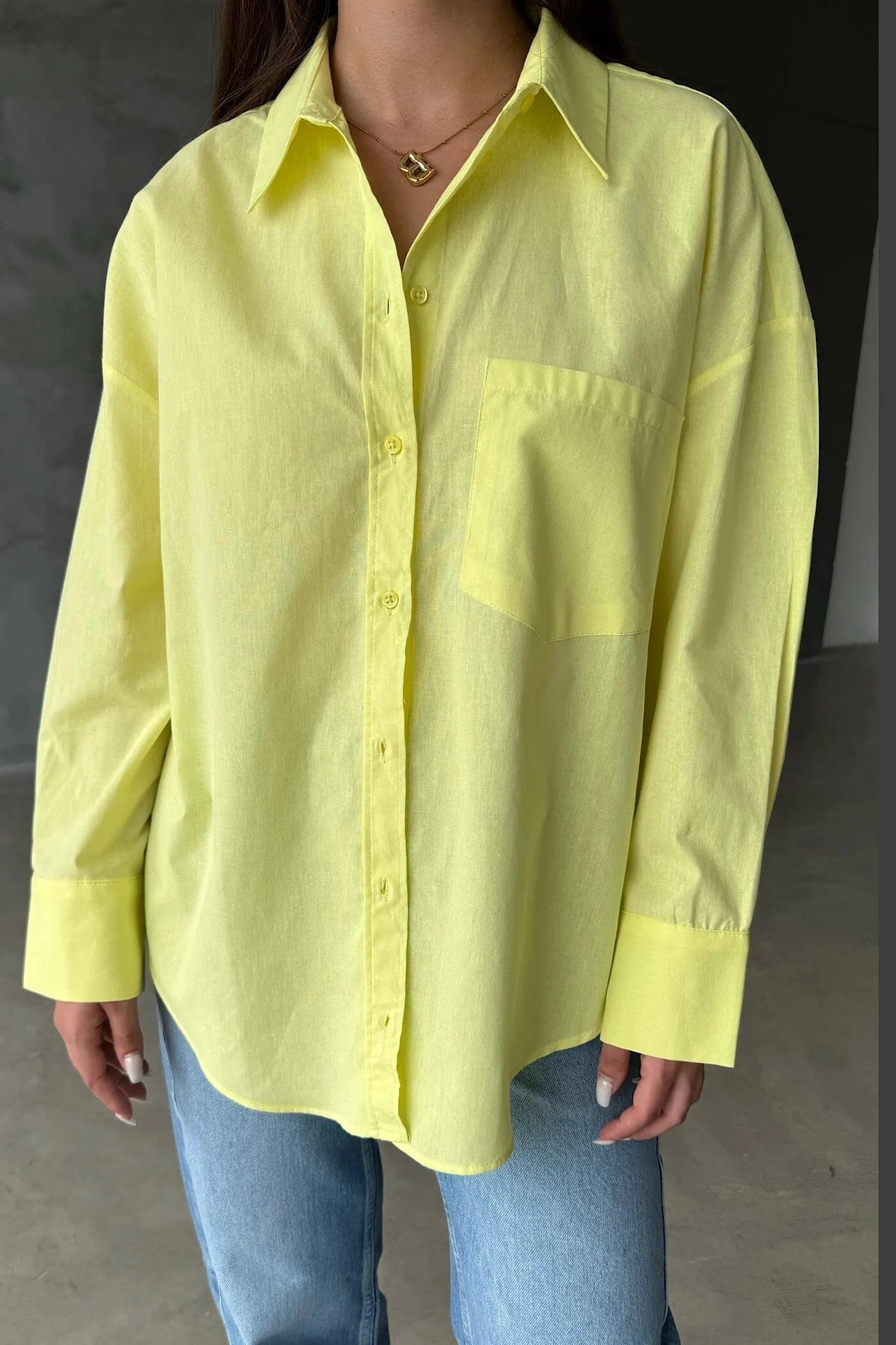 Vegles Lemon Yellow Button-Up Over-Size Shirt