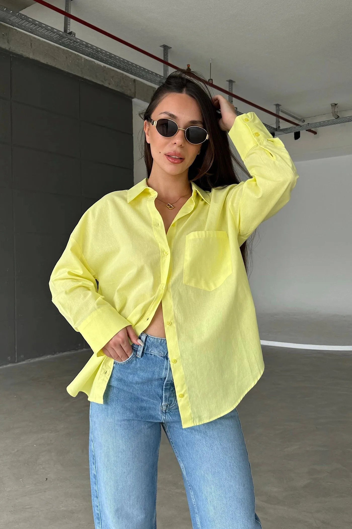 Vegles Lemon Yellow Button-Up Over-Size Shirt