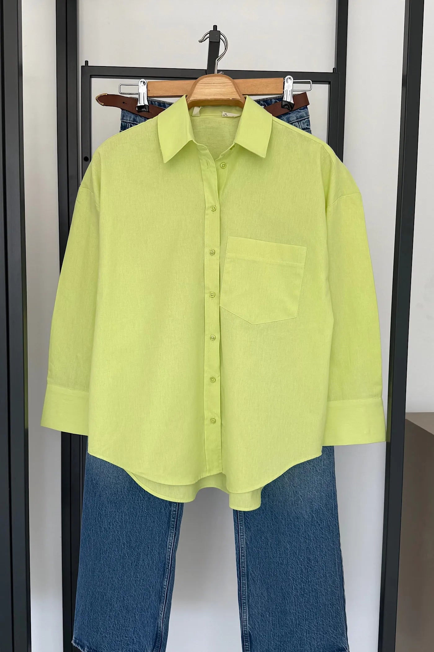 Vegles-Lime Green Regular Fit Cotton Poplin Shirt for Women