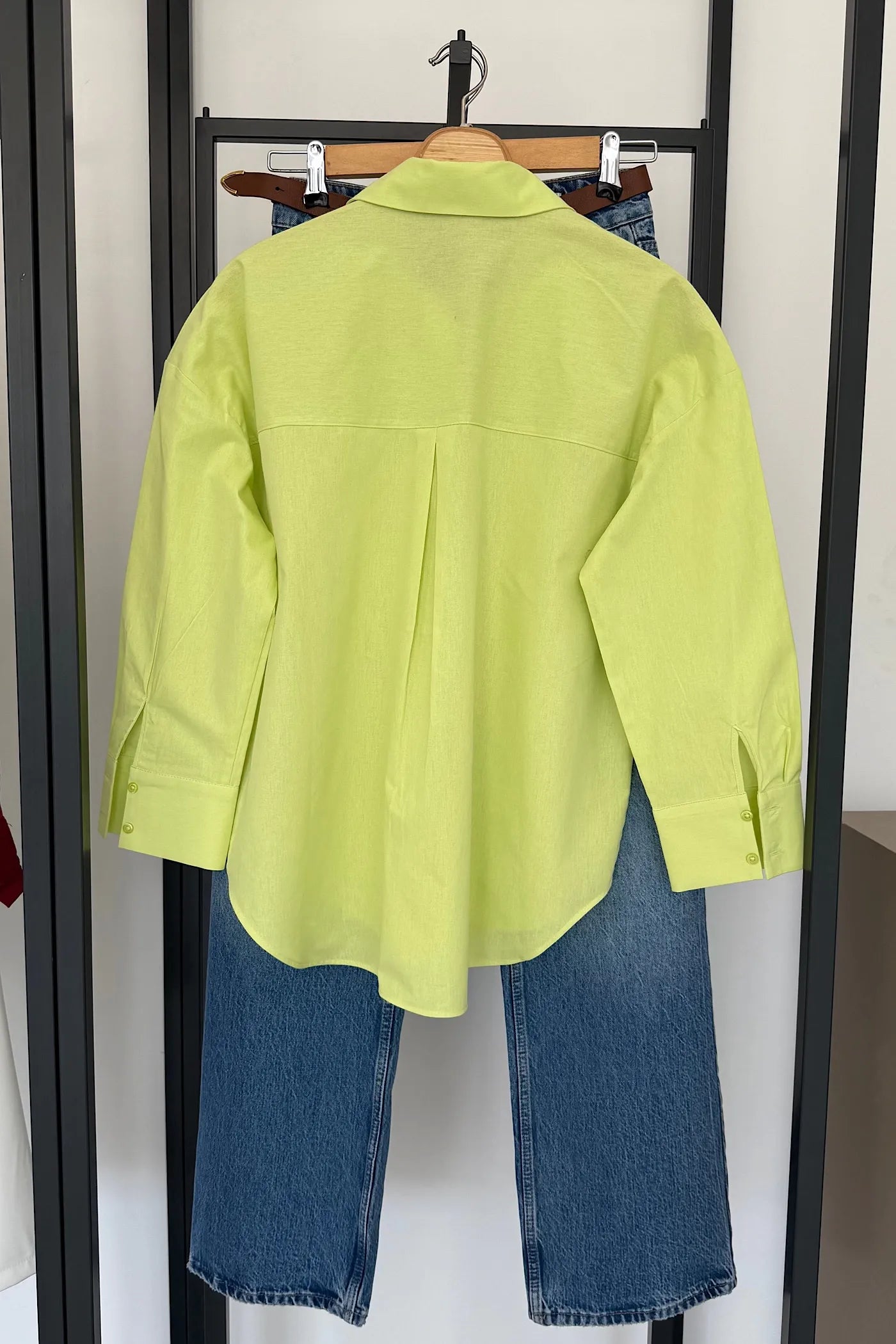 Vegles-Lime Green Regular Fit Cotton Poplin Shirt for Women