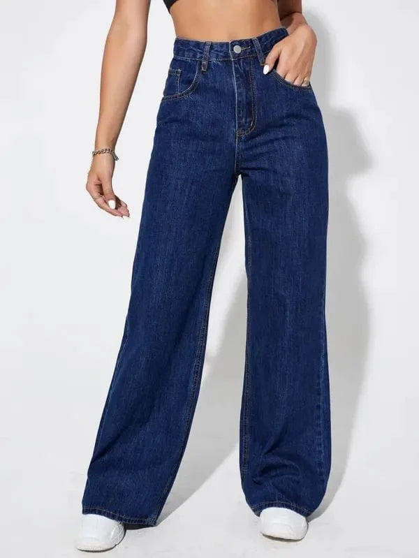 Vegles Women's Deep Blue High-Waisted Flared Jeans