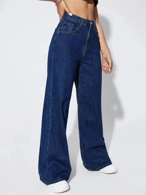 Vegles Women's Deep Blue High-Waisted Flared Jeans
