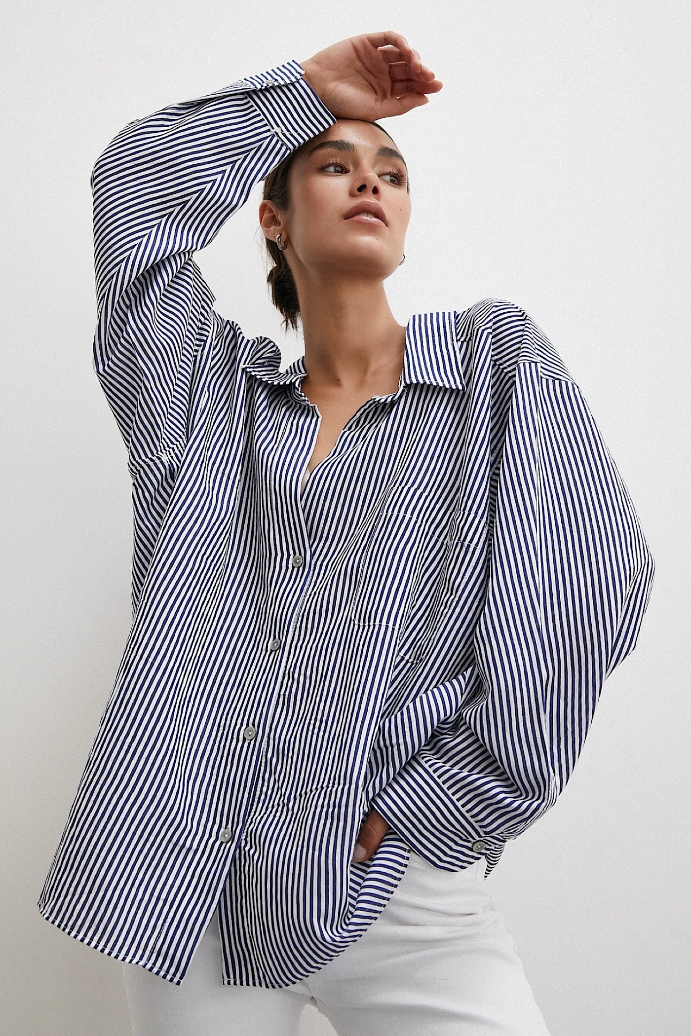 Vegles Navy Striped Button-Up Over-Size Shirt