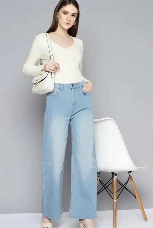 Vegles Women's Light Blue Flared Denim Jeans